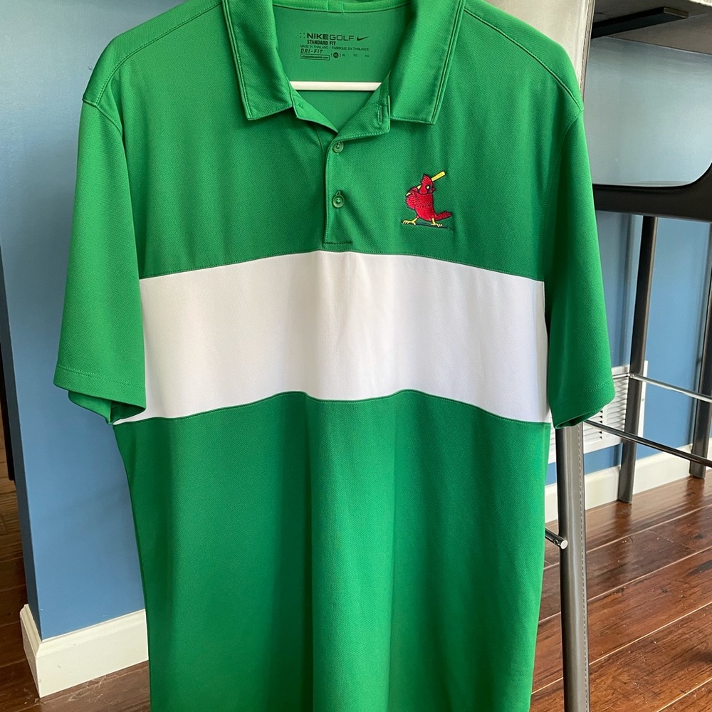 Nike St Louis Cardinals Green and White Dri-Fit Polo